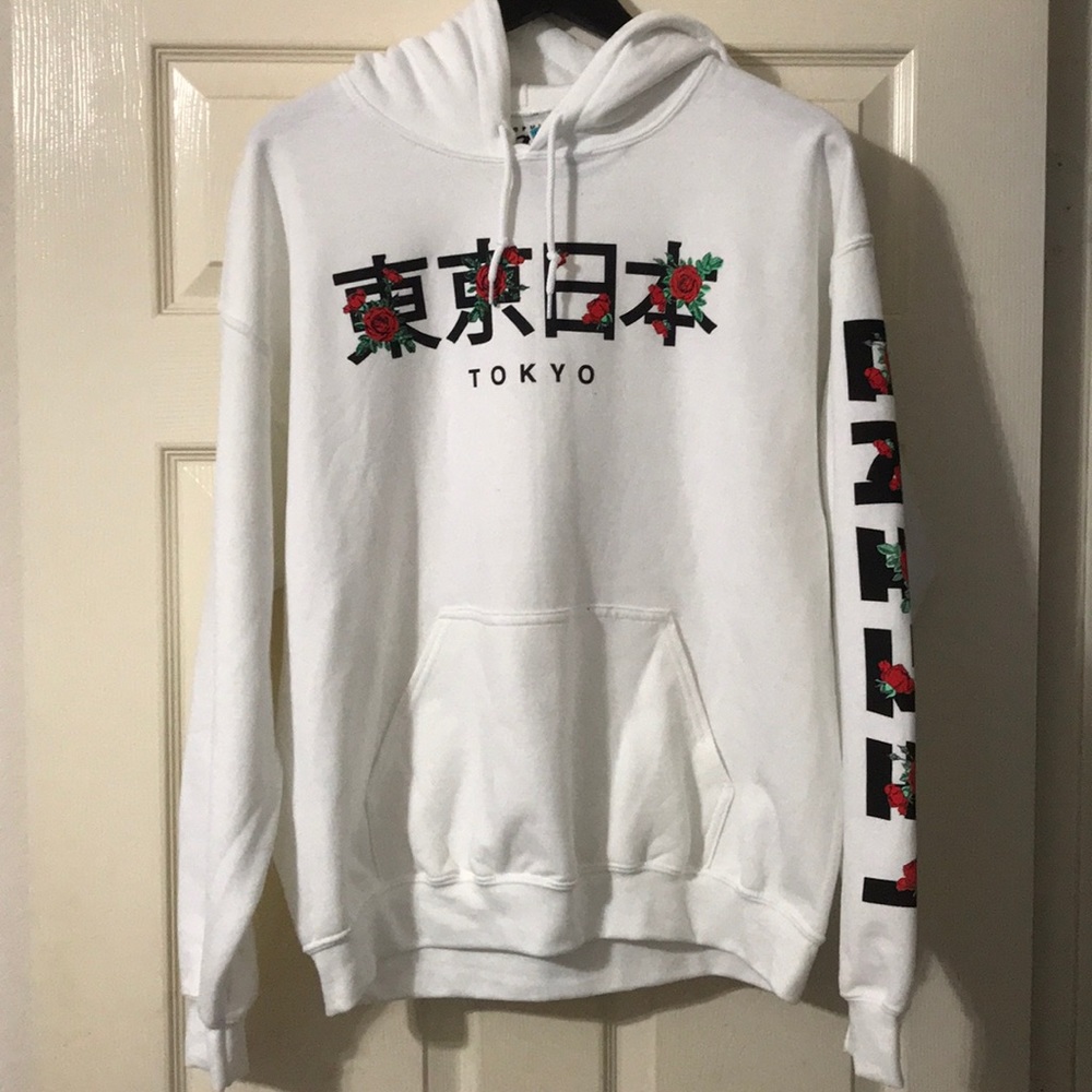 Large-Popular Poison Tokyo Rose Hoodie White